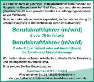 Stellenangebot Berufskraftfahrer Bretzenheim